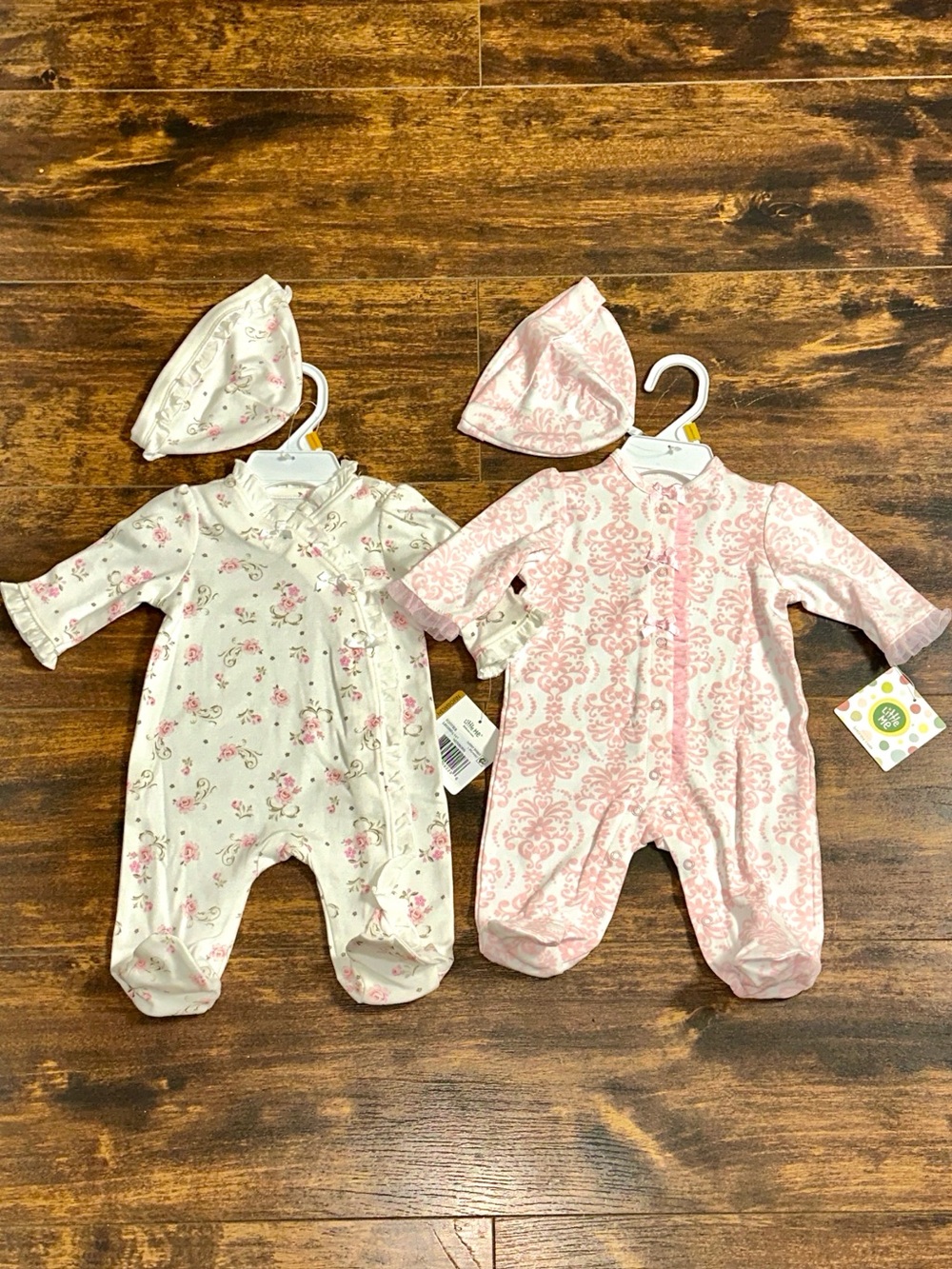 NWT Little Me Newborn Footie + Hat LOT 🌸 2 Pink Floral Sets NB